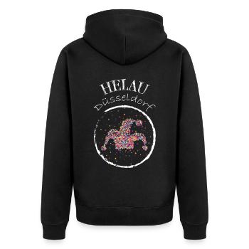 Helau Düsseldorf Düsseldorfer Karneval Narr - Unisex Premium Bio Zip Hoodie - Schwarz - Hinten - Nico (187cm)