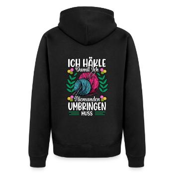 Häkeln - Unisex Premium Bio Zip Hoodie - Schwarz - Hinten - Nico (187cm)