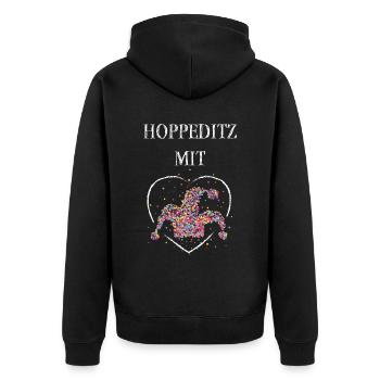 Hopeditz mit Herz Narr Düsseldorfer Karneval - Unisex Premium Bio Zip Hoodie - Schwarz - Hinten - Nico (187cm)