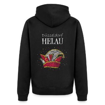 Narr Jeck Helau Düsseldorfer Karneval Kostümersatz - Unisex Premium Bio Zip Hoodie - Schwarz - Hinten - Nico (187cm)