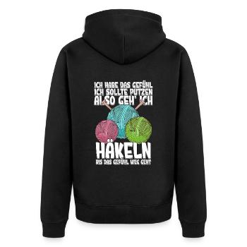 Häkeln - Unisex Premium Bio Zip Hoodie - Schwarz - Hinten - Nico (187cm)