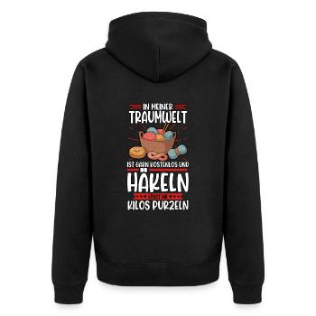 Häkeln - Unisex Premium Bio Zip Hoodie - Schwarz - Hinten - Nico (187cm)