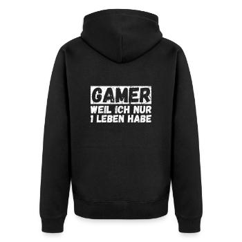 Gamer - Weil ich nur ein leben habe!PC Gamer WASD - Unisex Premium Bio Zip Hoodie - Schwarz - Hinten - Nico (187cm)