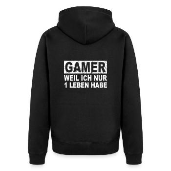 Gamer - Weil ich nur ein leben habe!PC Gamer WASD - Unisex Premium Bio Zip Hoodie - Schwarz - Hinten - Nico (187cm)
