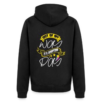 Out Of My Way, it's Adoption Day - Unisex Premium Organic Zip Hoodie - black - Back - Nico (187cm)