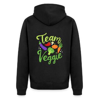 Team Veggie Vegan Veganer Veganerin Geschenk - Unisex Premium Bio Zip Hoodie - Schwarz - Hinten - Nico (187cm)