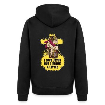 J’aime Jésus mais je bois un petit cadeau de Jésus - Veste à capuche bio Premium Unisexe - noir - Dos - Nico (187cm)