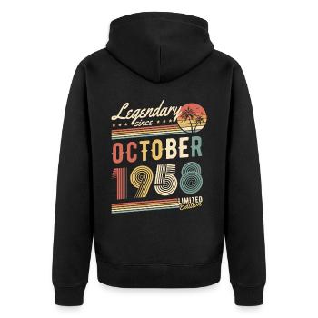 Legendary Since October 1958 Limited Edition - Unisex Premium Bio Zip Hoodie - Schwarz - Hinten - Nico (187cm)