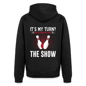 Bowling - Unisex Premium Bio Zip Hoodie - Schwarz - Hinten - Nico (187cm)