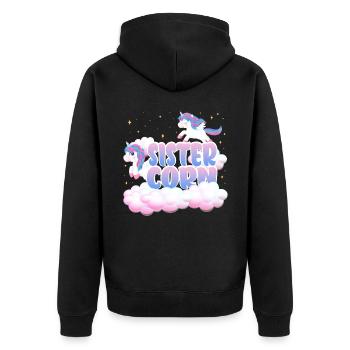 Schwester Mais | Einhorn Geburtstag | Einhorn - Unisex Premium Bio Zip Hoodie - Schwarz - Hinten - Nico (187cm)