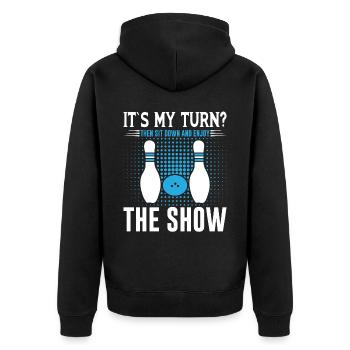 Bowling - Unisex Premium Bio Zip Hoodie - Schwarz - Hinten - Nico (187cm)