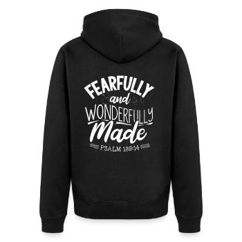 Anxious and Wonderfully Made Psalm 139 - Unisex Premium Organic Zip Hoodie - black - Back - Nico (187cm)