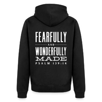 Anxious and Wonderfully Made Psalm 139 - Unisex Premium Organic Zip Hoodie - black - Back - Nico (187cm)