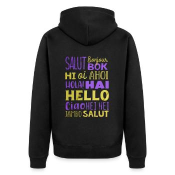 Word Hello Différentes Langues, Professeur de langue - Veste à capuche bio Premium Unisexe - noir - Dos - Nico (187cm)