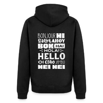 Word Hello Différentes Langues, Professeur de langue - Veste à capuche bio Premium Unisexe - noir - Dos - Nico (187cm)