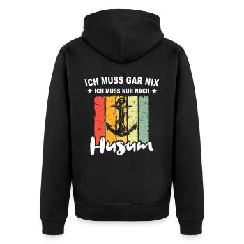 Husum Nordsee Husumer - Unisex Premium Bio Zip Hoodie - Schwarz - Hinten - Nico (187cm)