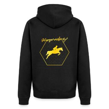 Pferde reiten - Unisex Premium Bio Zip Hoodie - Schwarz - Hinten - Nico (187cm)