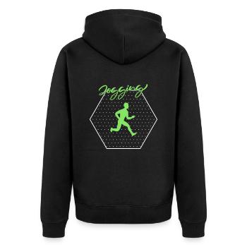 Joggen - Unisex Premium Bio Zip Hoodie - Schwarz - Hinten - Nico (187cm)