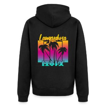 Lampedusa Italy - Unisex Premium Bio Zip Hoodie - Schwarz - Hinten - Nico (187cm)