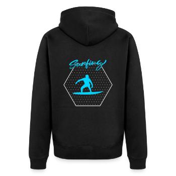 Surfing - Unisex Premium Bio Zip Hoodie - Schwarz - Hinten - Nico (187cm)