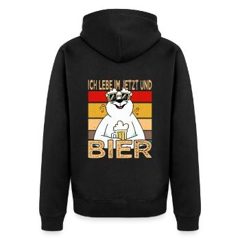 Ich lebe im Jetzt und Bier Vatertag Bier Saufshirt - Unisex Premium Bio Zip Hoodie - Schwarz - Hinten - Nico (187cm)