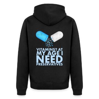Vitamines à mon âge dont j’ai besoin - Veste à capuche bio Premium Unisexe - noir - Dos - Nico (187cm)