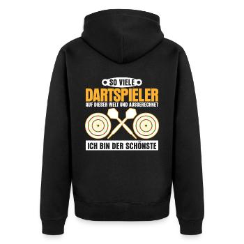 Darts Dartpfeil Dartscheibe Dartspieler - Unisex Premium Bio Zip Hoodie - Schwarz - Hinten - Nico (187cm)