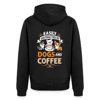 Cafetière Chien Machine Puppy Cup Grains - Veste à capuche bio Premium Unisexe - noir - Dos - Nico (187cm)