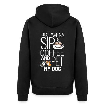 Cafetière Chien Machine Puppy Cup Grains - Veste à capuche bio Premium Unisexe - noir - Dos - Nico (187cm)