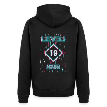 Geburtstag Level 19 Gaming Limited Edition Gamer - Unisex Premium Bio Zip Hoodie - Schwarz - Hinten - Nico (187cm)