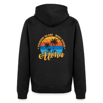 Aloha Paradise Island Wave Rides Surfing - Unisex Premium Organic Zip Hoodie - black - Back - Nico (187cm)