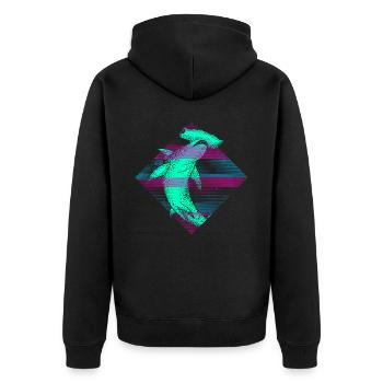 Vaporwave Hammerhai - Unisex Premium Bio Zip Hoodie - Schwarz - Hinten - Nico (187cm)