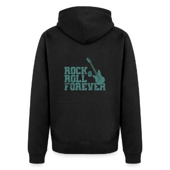 Rock and Roll Forever Musik Genre Gitarre - Unisex Premium Bio Zip Hoodie - Schwarz - Hinten - Nico (187cm)