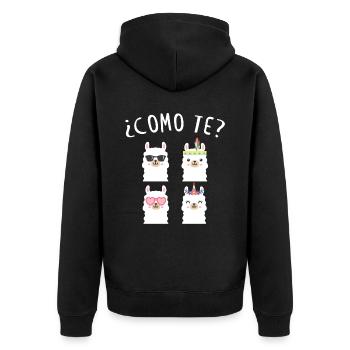 Como Te Lamas, Lama - Unisex Premium Bio Zip Hoodie - Schwarz - Hinten - Nico (187cm)