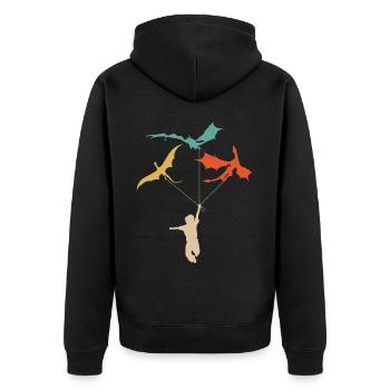 Lustiger Trendiger Kleiner Junge Mit Drachen - Unisex Premium Bio Zip Hoodie - Schwarz - Hinten - Nico (187cm)
