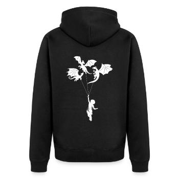 Lustiger Trendiger Kleiner Junge Mit Drachen - Unisex Premium Bio Zip Hoodie - Schwarz - Hinten - Nico (187cm)