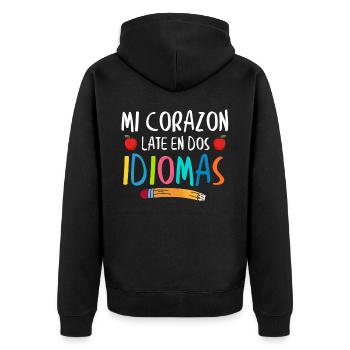 Myheart Schlägt In 2 Sprachen, Zweisprachig - Unisex Premium Bio Zip Hoodie - Schwarz - Hinten - Nico (187cm)