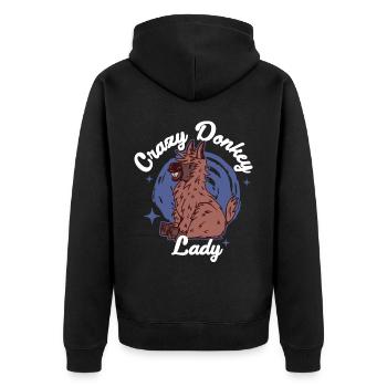 Crazy Donkey Lady Esel Geschenk - Unisex Premium Bio Zip Hoodie - Schwarz - Hinten - Nico (187cm)