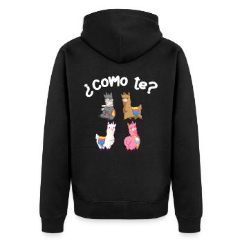 Como Te Lamas, Lama - Unisex Premium Bio Zip Hoodie - Schwarz - Hinten - Nico (187cm)