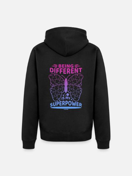 anders zu sein ist meine Superkraft Autismus - Premium økologisk unisex-hættejakke - sort
