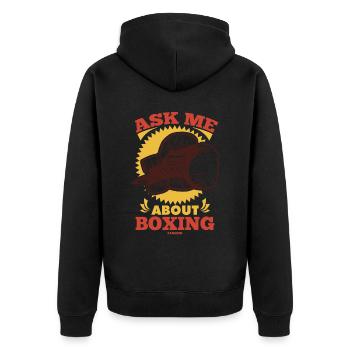 Ask Me About Boxing - Unisex Premium Bio Zip Hoodie - Schwarz - Hinten - Nico (187cm)