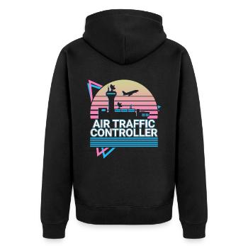 Air Traffic Controller ATC Flight Control Retro - Unisex Premium Organic Zip Hoodie - black - Back - Nico (187cm)