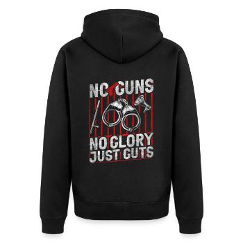 No Guns No Glory Just GutsStrafvollzugsbeamter - Unisex Premium Bio Zip Hoodie - Schwarz - Hinten - Nico (187cm)