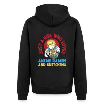 Girl Anime Ramen Drawing Gift - Unisex Premium Organic Zip Hoodie - black - Back - Nico (187cm)