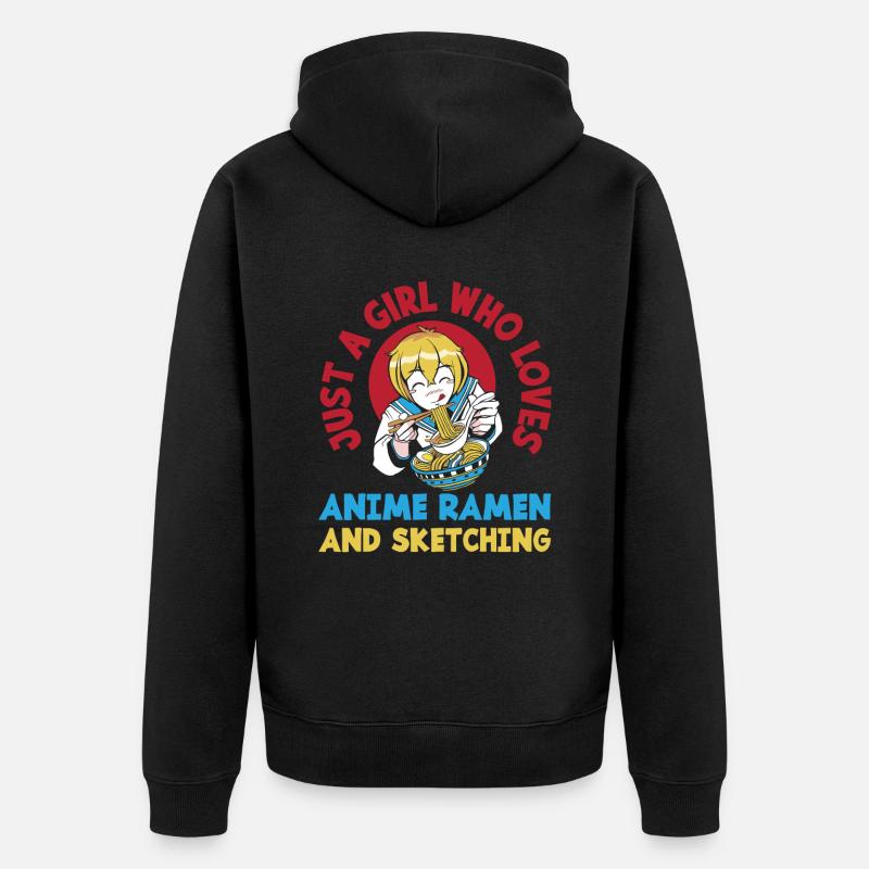 Mädchen Anime Ramen Zeichnen Geschenk - Unisex Premium Bio Zip Hoodie - Schwarz