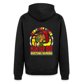 Gepflegt einen hinter die Rüstung Römern - Unisex Premium Bio Zip Hoodie - Schwarz - Hinten - Nico (187cm)