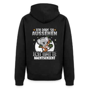 Ich hatte Nachtschicht Ich darf so aussehen - Unisex Premium Bio Zip Hoodie - Schwarz - Hinten - Nico (187cm)