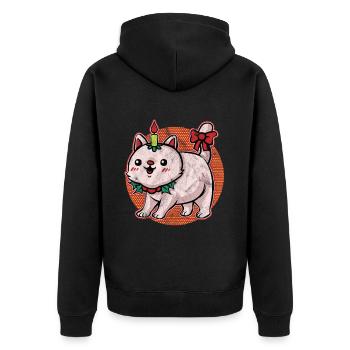 Ugly Christmas Sweater Cat - Unisex Premium Organic Zip Hoodie - black - Back - Nico (187cm)