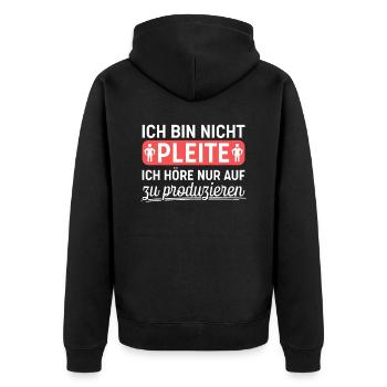 Ich bin nicht Pleite höre nur auf zu Produzieren - Unisex Premium Bio Zip Hoodie - Schwarz - Hinten - Nico (187cm)