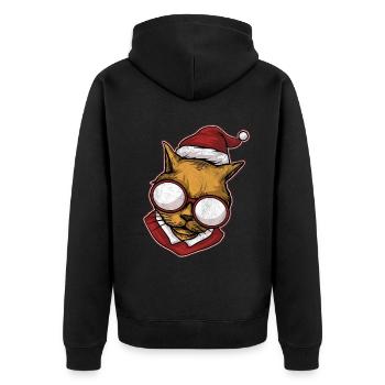 Ugly Christmas Sweater Cat - Unisex Premium Organic Zip Hoodie - black - Back - Nico (187cm)